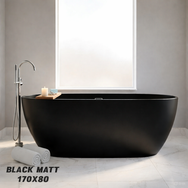 Vaskë freestanding zezë mat (e lirë në mes) - 170x80